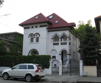 Renovated building in Bucharest, Romania. Brancovenesc style, the typical Romanian architecture between the Wars