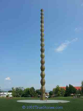 The Endless Column in Tirgu Jiu, Romania. Masterwork of the great Romanian sculptor Brancusi. Illustration for a story in the Amazing Coincidences chapter