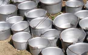 Cauldrons in an open air market, Romania